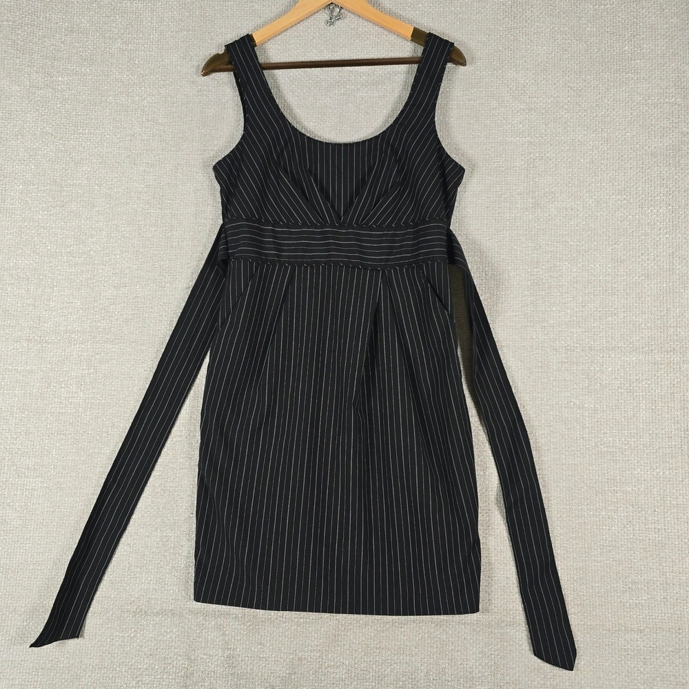 Studio Y Womens Black Pinstripe Sleeveless Empire Waist Pocket Mini Dress Size 7